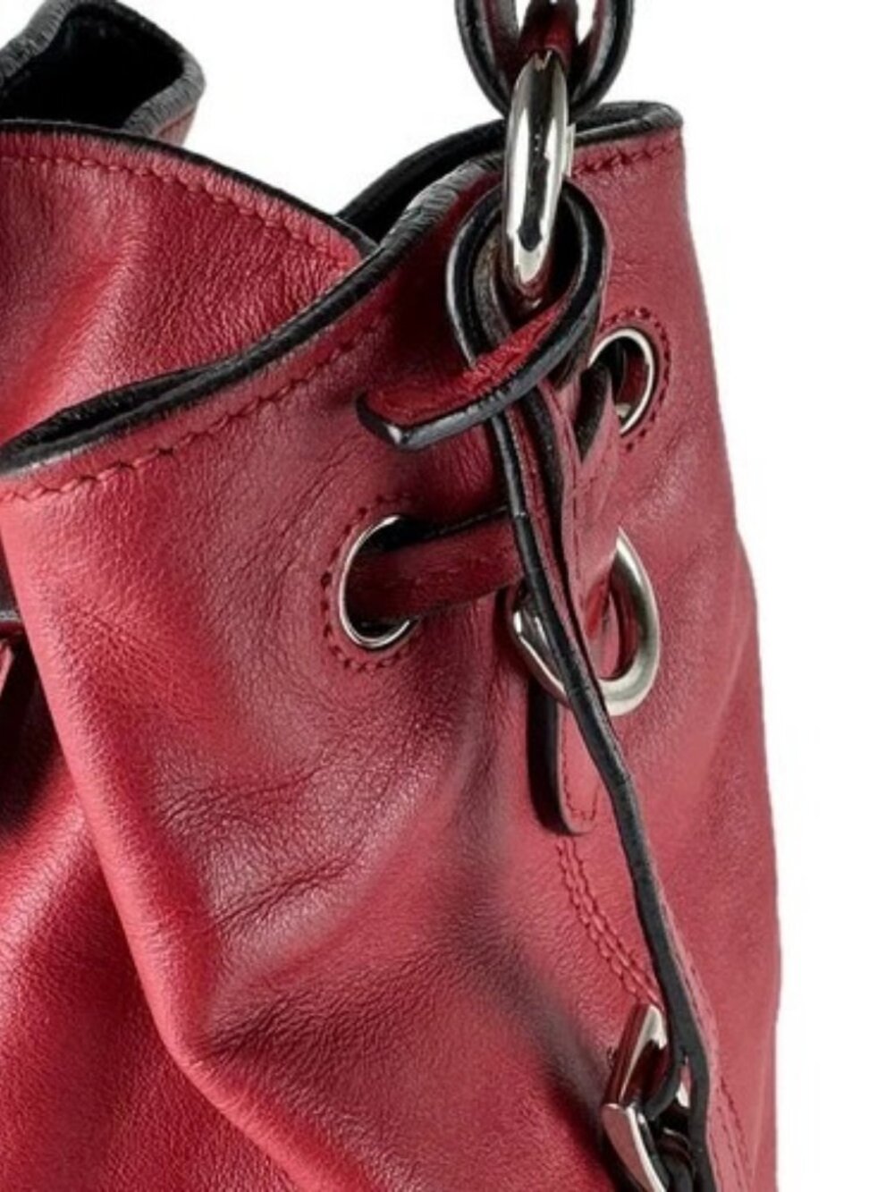Auth PRADA Handbag Shoulder Bag Red/Silver Leather/Metal - z9575 - Picture 7 of 14